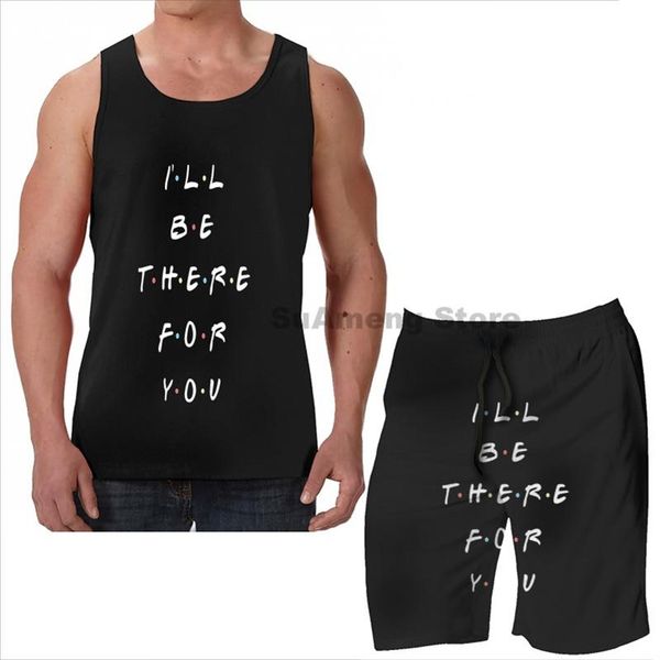 

men's tracksuits summer funny print men tank women ill be there for you beach shorts sets fitness vest, Gray