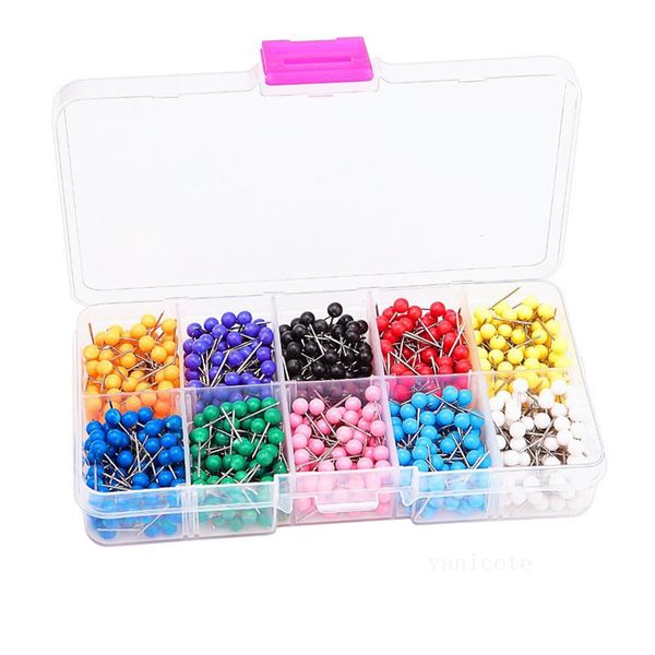 Ev Sundries Araçları Küçük Harita Push Pins Harita Tacks, Plastik Kafa Pin, 600 adet / kutu 10 Renkler / Set ZC700