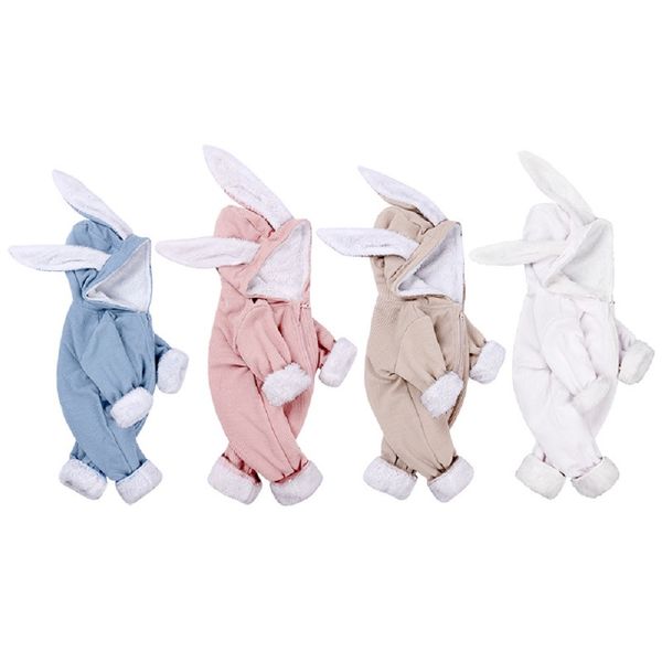 Macacões de coelho fofo para bebê meninos toddler hoodies coelho orelha zíper jumpsuit meninas fleece morno outerwear inverno vestes 0-18m 210413