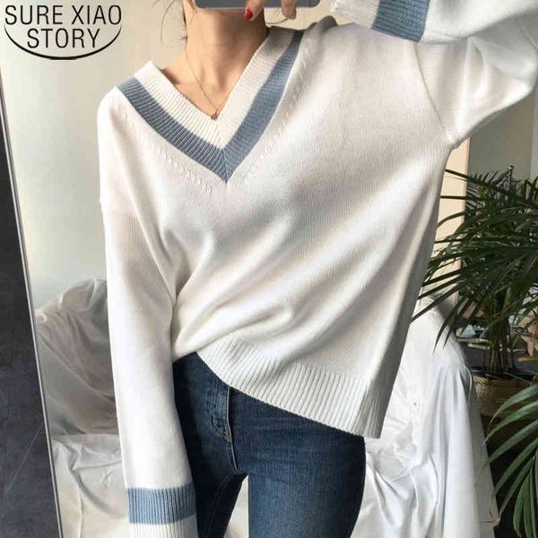 

fashion v-neck sweater casual pullover korean elegant sweaters winter clothes women knitted 10929 210417, White;black