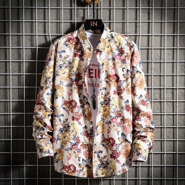 

men's casual shirts 2021 floral flower print mens slim fit baroque party prom formal for men, White;black