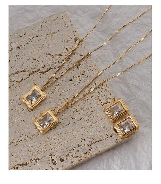 

chains titanium with 18k gold square crystal choker necklace designer t show runway gown rare ins japan korean boho top, Silver