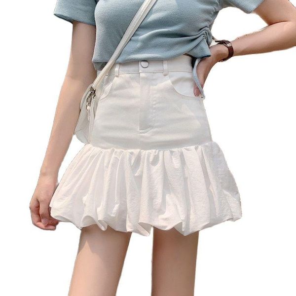 

skirts for women harajuku high waist a-line slim skirt ladies pleated black white ruffle cute summer mini womens