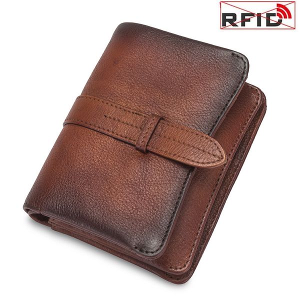 

men's anti theft short zipper vintage cowhide genuine leather wallets, Red;black
