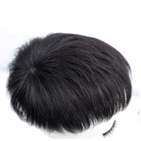 

short bald forehead men's real hair patch wig, Black