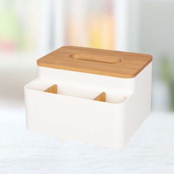 

tissue boxes & napkins multifunction deskbamboo cover napkin box organize holder for home office (white)