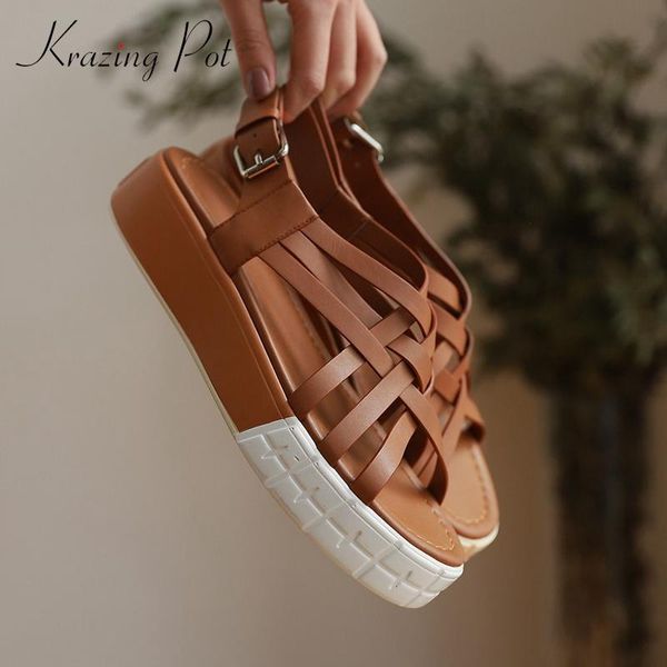 

krazing pot leisure dating cozy wedges thick bottom peep toe women sandals buckle strap high heels beauty lady summer shoes l21, Black