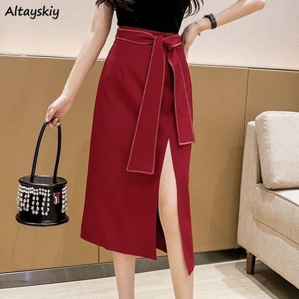 

skirts women elegant lace-up design vintage fashion slim burgundy ladies long skirt party all-match soft empire femme faldas, Black