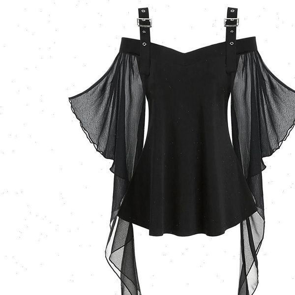 

fashion halloween gothic womens shirts criss cross lace insert butterfly sleeve blouse camisas mujer verano, White