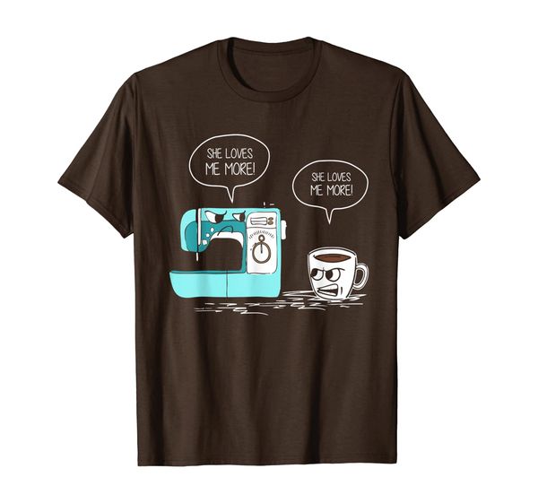 

she loves me more sewing machine coffee t-shirt, White;black