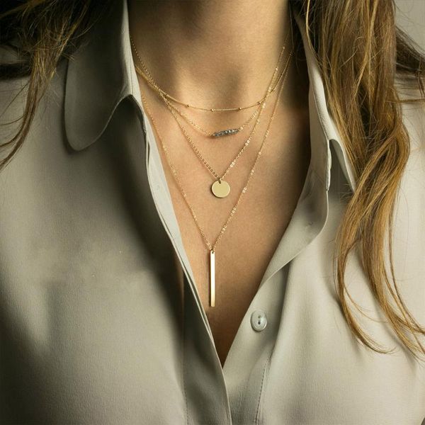 

pendant necklaces women stainless steel fashion jewelry crystal necklace 4 set custom lettering multi layered for choker, Silver