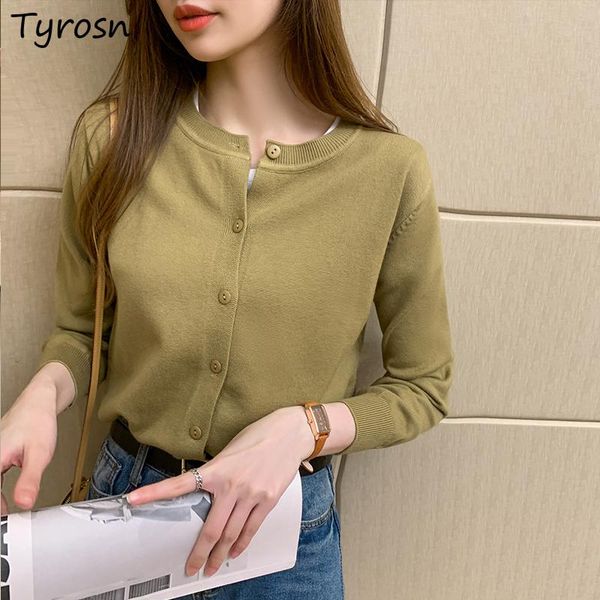 

women's knits & tees women cardigans o-neck elegant simple office ladies all-match korean style tender retro sweet knitted single breas, White