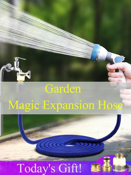 

hose- pipe 25ft-100ft garden hose expandable flexible water plastic handy with spray gun watering double latex equipments