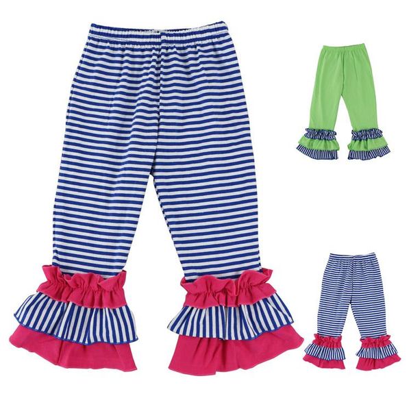 

trousers 2colors baby pants,ruffle pants girls striped color knitted cotton triple ruffled for kids1-6t kleding set, Blue