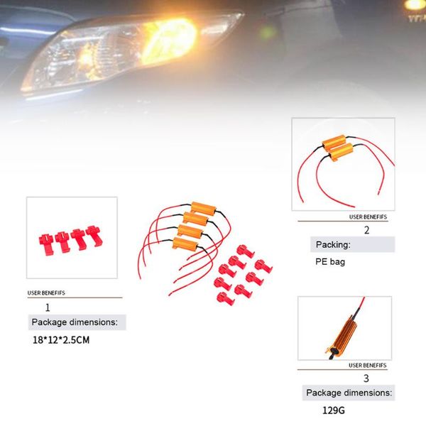 

4pcs 50w 6ohm load resistor led turn signal light blink error decorder bulbs code solution other lighting system