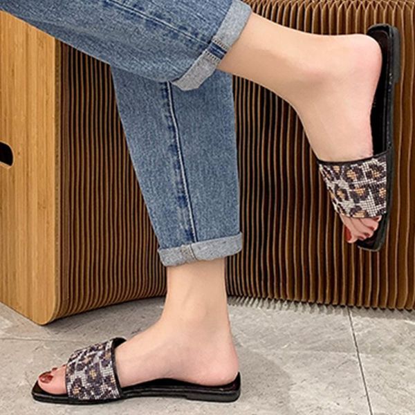 

fashion printed flat simple ladies slippers, camping beach non-slip sandals, lightweight and breathable slippers# slippers, Black