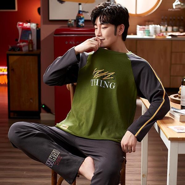 

men's sleepwear listing 2021 spring men pajamas long sleeve male pajama set pure full cotton for homewear cloth1, Black;brown
