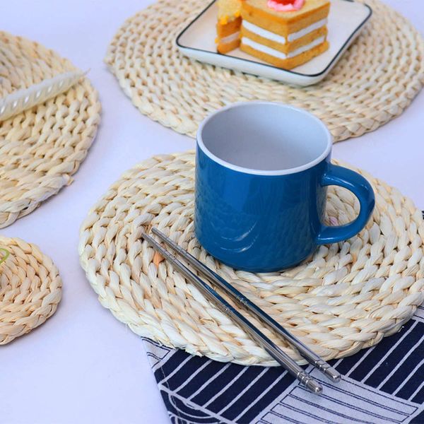 

corn skin woven mat hand straw meal bowl tea set heat insulation pot home thickened plate