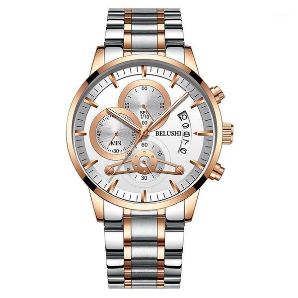 

wristwatches business men's wristwatch waterproof watches sports swimming watch stainless steel band quartz movement luminous man clock, Slivery;brown