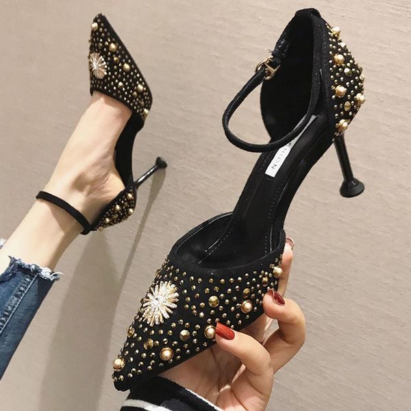 

dress shoes fashion summer prom 2021 heels sandalias women stripper pointed sandals for women's pumps a312, Black