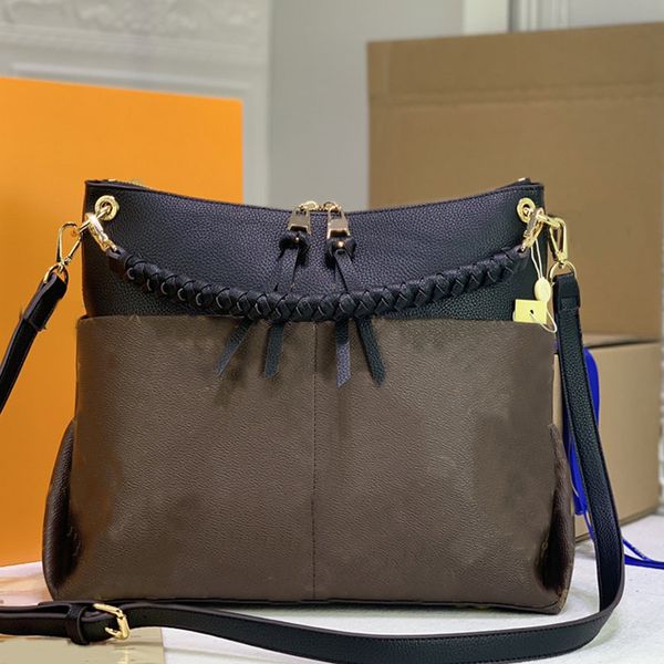 

women handbag purse shoulder bags tote bag fashion letter genuine leather knitting hand tricolor bottom hardware zipper long strap