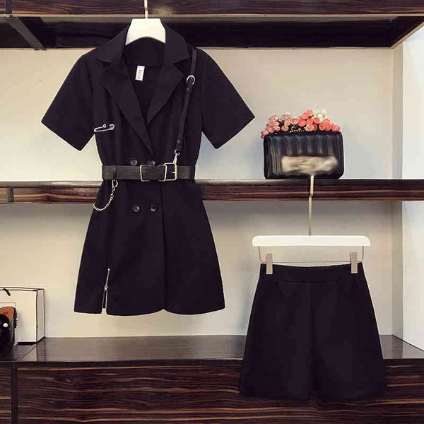 

casual dresses plus size black women blazer dress and summer punk ensemble shorts short sleeve double zipper mini breast bj78, Black;gray