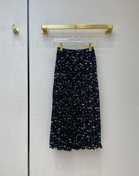 

skirts high-end brand 2021 women's printed pleated all-match long, Black
