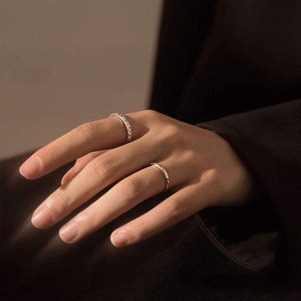 

korean niche design cool wind s925 silver concave convex hammer wrinkle female couple index finger ring male, Black