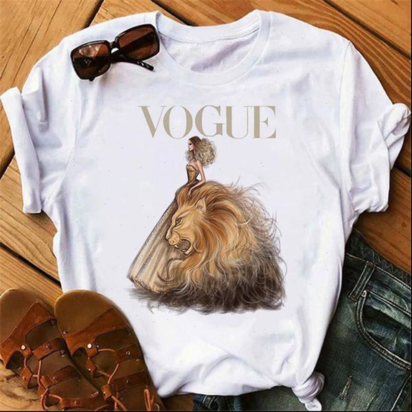 

summer women short sleeve t shirts round neck casual white woman beauty print vogue streetwear tee camisetas