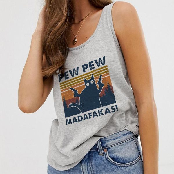 

camisole womens camis vest tank murderous black cat with gun funny pew madafakas print women sleeveless t shirt, White