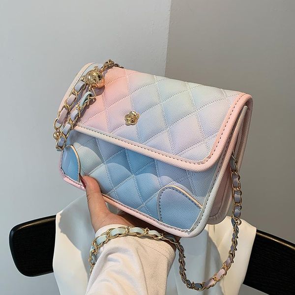 

evening bags gradient lattice flap crossbody bag 2021 summer pu leather women's designer handbag chain shoulder messenger purses
