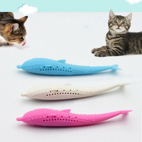 

cat toys pet toothbrush toy fish shape catnip flavor silicone molar stick grooming washing tooth brush kitten chew products