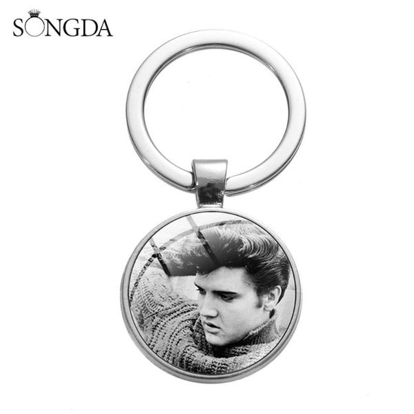 

keychains songda famous celebrity keychain hand craft glass surface dome handsome rock singer portrait pendant keyring chain souvenir gift, Silver