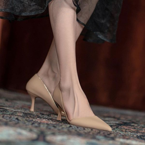 

dress shoes dark apricot shallow women slingback pumps vintage pointed toe summer chic work stilettos brown lady 6cm high heels zapatillas, Black