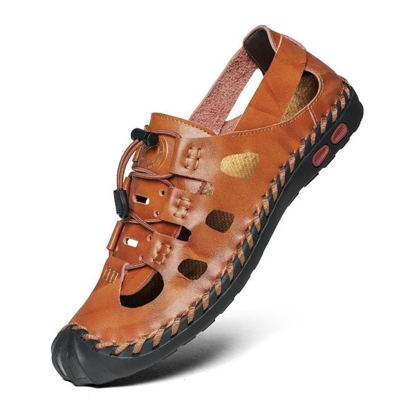 

sandals valstone mens leather beach fashion outdoor casual shoes summer gladiator non-slip sweing flat bottom male, Black