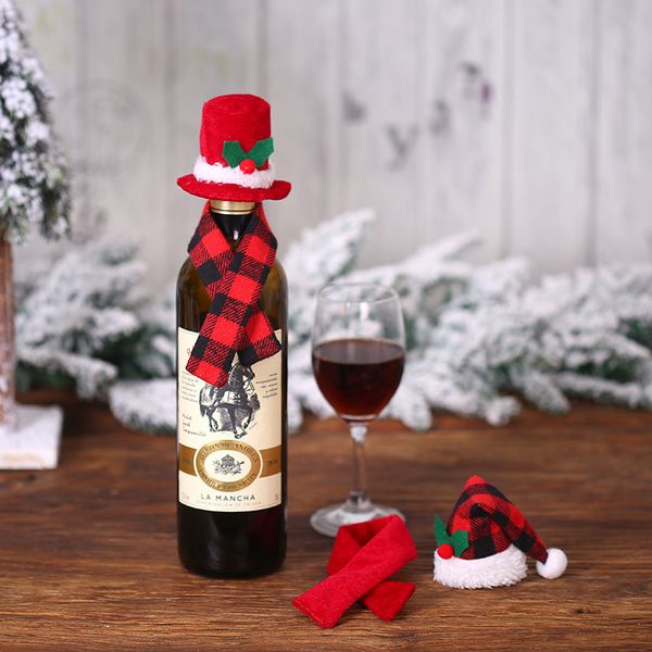 Decorazioni natalizie Bottiglia di vino Sciarpa Cappello Bar Bicchieri Decor Champagne Copertura per vino rosso Forniture festive w-01232