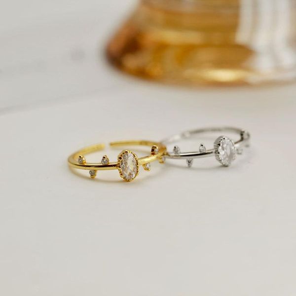 

cluster rings leaves 925 sterling silver for women minimalist zircon gold/silver thin finger ring wedding party gift fine jewelry yri203, Golden;silver