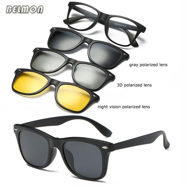 

fashion sunglasses frames spectacle frame men women with 3 piece clip on 3d polarized magnetic glasses male driving myopia optical rs478, Black