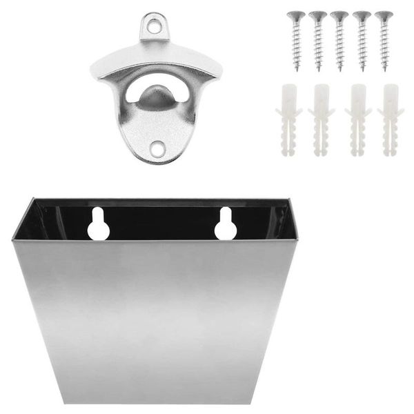 

storage baskets wall mounted bottle opener, stainless steel beer opener and cap catcher set for bar kitchen