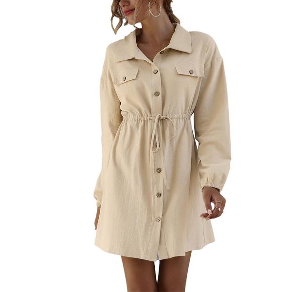 

casual dresses vintage buttons women dress shirt v neck long sleeve cotton linen short autumn office korean vestidos, Black;gray