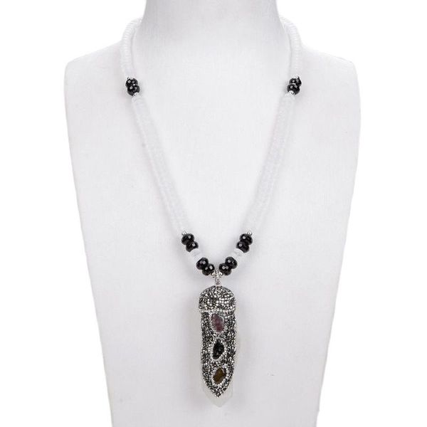 

pendant necklaces jk 20'' white quartz crystal necklace cz quartzs point raw vintage for women, Silver