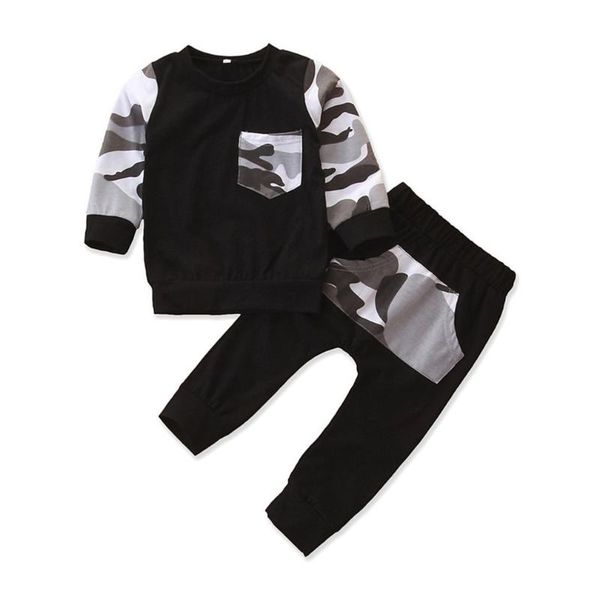 

clothing sets children boys set 2pcs/set toddler kids infant winter clothes camo t-shirt pants outfits, White