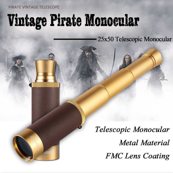 HD Vision 25x50 Monocolo telescopico pirata per bambini Adulti Cannocchiale per campeggio Moon Watching Telescopio pieghevole portatile P0823