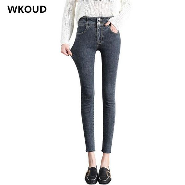 

women's jeans wkoud women high waist candy color solid jean pants fashion 2 button skinny denim pencil trousers streetpants p8822, Blue
