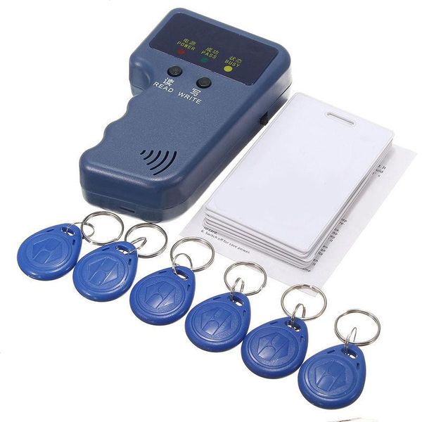 

smart home control handheld 2 buttons 125khz rfid id 6cm reading distance reader/writer + 6 writable key tags cards
