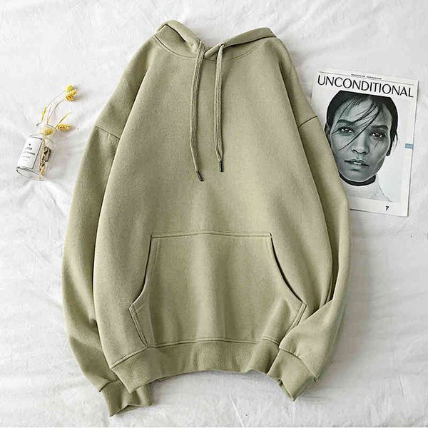 

woman's sweatshirts solid 13 colors korean female hooded pullovers cotton thicken warm oversized hoodies women 210522, Black