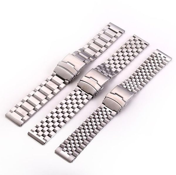 

brushed 316l stainless steel watch band strap 20mm/22mm/24mm metal replacement bracelet men black/silver wristband bands, Black;brown