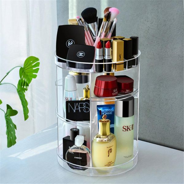 

bathroom storage & organization 360 degree rotating makeup organizer,large capacity cosmetic box,fits brushes,eyeliner,lipsticks nail polish