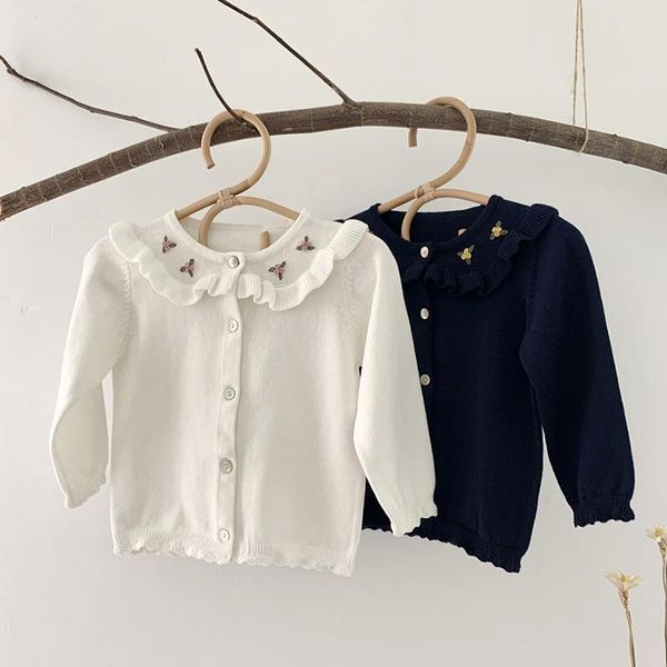 

pullover kids baby girls cardigan sweaters knitted embroidered cotton spring autumn outwears children knitwear clothes coat, Blue