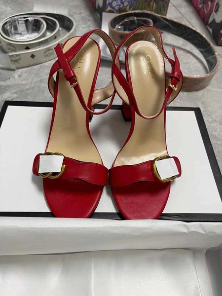 

2021 shoe high heeled designer sandals coarse heel leather suede woman shoes gglvlouisvittonyslvutton metal bu, Black